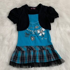 Tempted Turquoise and Black Plaid Kids Dress